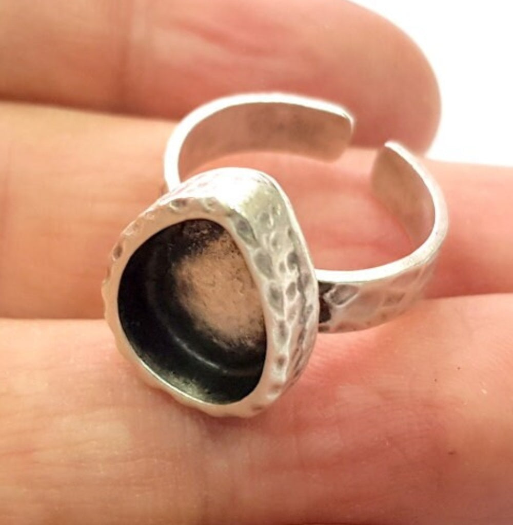 Teardrop adjustable silver plated ring blank 14×10mm