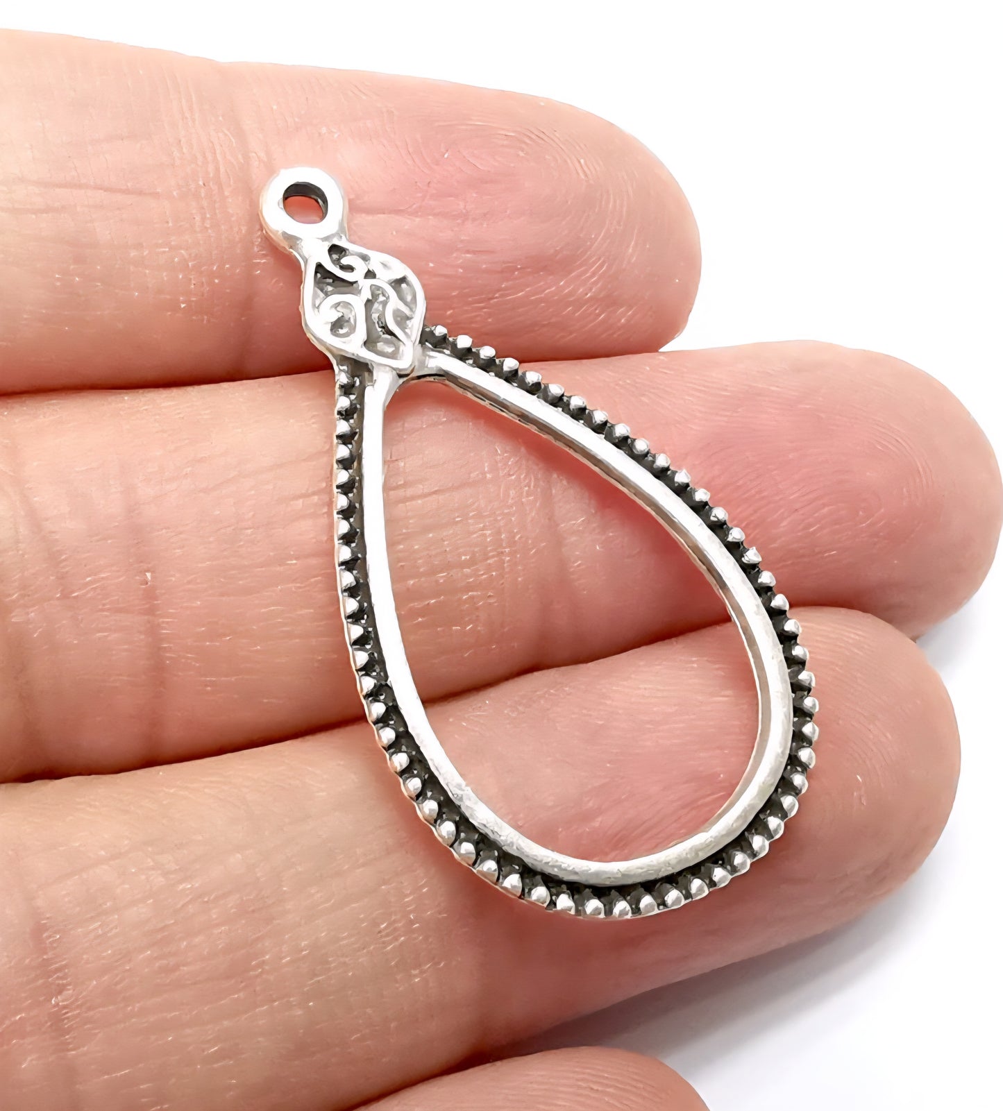 Boho teardrop silver plated charms 41×22mm (4 pcs)