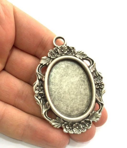 Antique mirror silver plated bezel 37×27mm cabochon blank