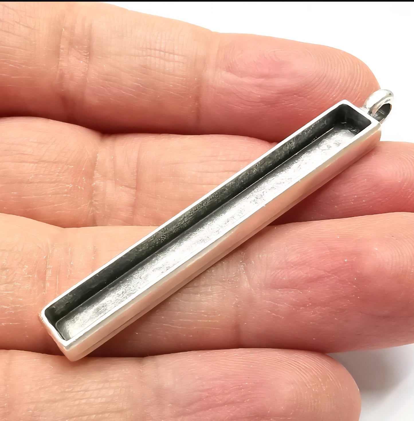 Narrow rectangular silver plated pendant bezel 50x5mm