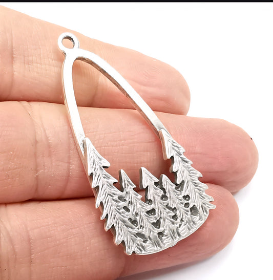 Pine tree antique silver plated charm 47x24mm