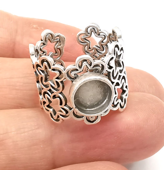 Star flower expandable silver plated ring bezel 8mm