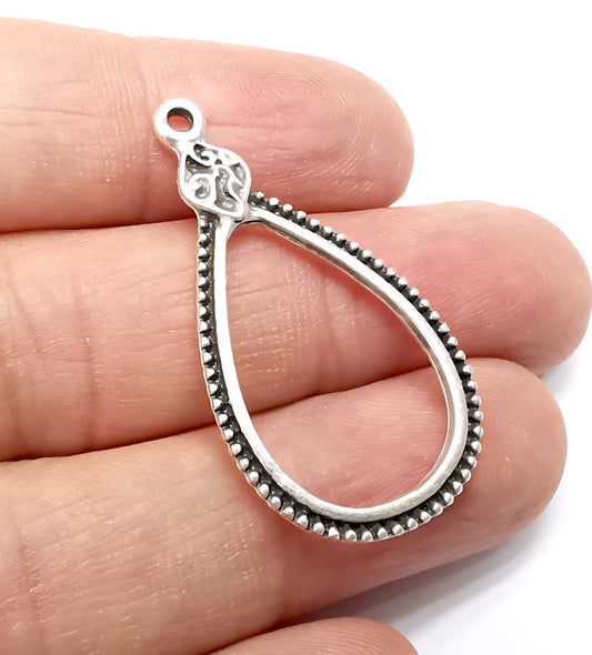 Boho teardrop silver plated charms 41×22mm (4 pcs)