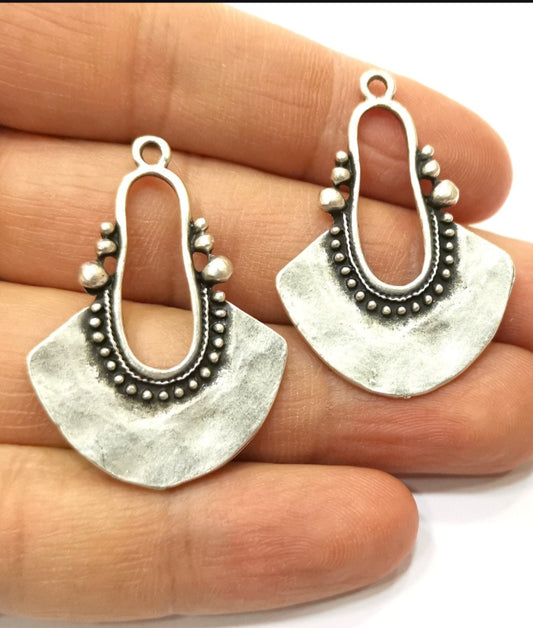 Boho fan silver plated charm 40×29mm