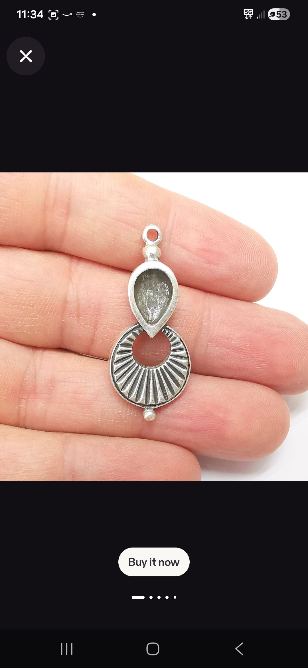 Silver dangle charm, antique silver plated, cabochon 10×7mm